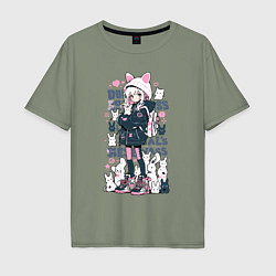 Футболка оверсайз мужская Chiaki Nanami - Neko Danganronpa, цвет: авокадо