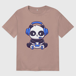 Футболка оверсайз мужская Панда с джойстиком, цвет: пыльно-розовый