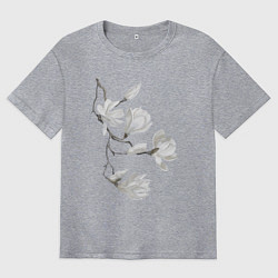 Футболка оверсайз мужская Цветы акварелью ветки магнолии, цвет: меланж