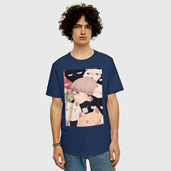 Футболка оверсайз мужская Девушка с котиками, цвет: тёмно-синий — фото 2