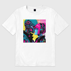 Футболка оверсайз мужская Cyber love - pop art fantasy, цвет: белый