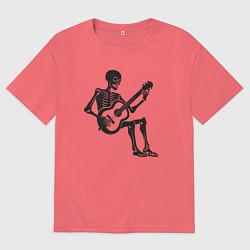 Футболка оверсайз мужская Скелет гитарист, цвет: коралловый