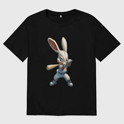 Футболка оверсайз мужская Бейсбольный зайчик, цвет: черный