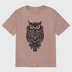 Футболка оверсайз мужская Расписной филин, цвет: пыльно-розовый
