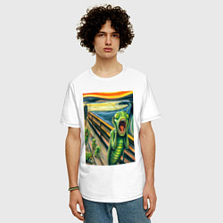 Футболка оверсайз мужская Кузнечик кричит на картине Эдварда Мунка - мем иск, цвет: белый — фото 2