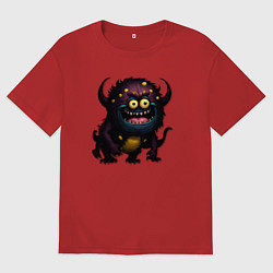 Футболка оверсайз мужская Страшный черный монстрик, цвет: красный
