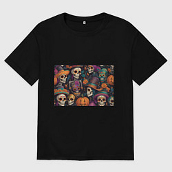 Мужская футболка оверсайз Хэллоуин страшилки черепа