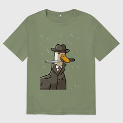 Футболка оверсайз мужская Гусь агент с ножом, цвет: авокадо