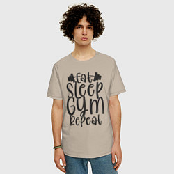Футболка оверсайз мужская Eat sleep gym, цвет: миндальный — фото 2