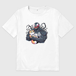 Футболка оверсайз мужская Веном с котиком, цвет: белый