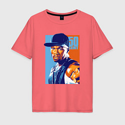 Футболка оверсайз мужская 50 cent rapper, цвет: коралловый
