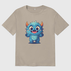 Футболка оверсайз мужская Милый монстр йети, цвет: миндальный