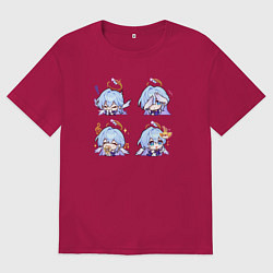 Футболка оверсайз мужская Зарянка стикеры, цвет: маджента