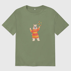 Футболка оверсайз мужская Белый медведик, цвет: авокадо