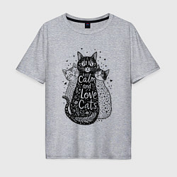 Футболка оверсайз мужская Keep calm and love cats, цвет: меланж