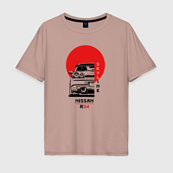 Футболка оверсайз мужская Nissan Skyline R34, цвет: пыльно-розовый