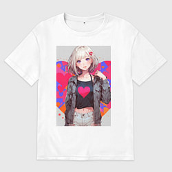 Футболка оверсайз мужская Аниме девочка сердце, цвет: белый