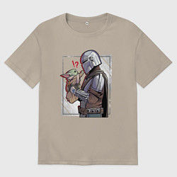 Футболка оверсайз мужская Беби Йода и Мандалорец, цвет: миндальный