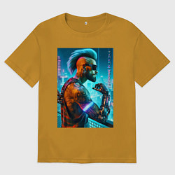 Футболка оверсайз мужская Cool guy - cyberpunks not dead, цвет: горчичный