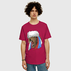 Футболка оверсайз мужская Русский медведь арт, цвет: маджента — фото 2