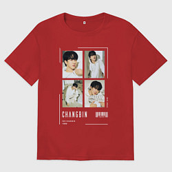 Футболка оверсайз мужская Changbin stray kids cute, цвет: красный