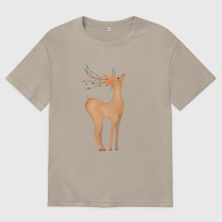 Футболка оверсайз мужская Олень с листьями на рогах, цвет: миндальный