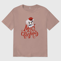 Футболка оверсайз мужская Геншин импакт - Рождество, цвет: пыльно-розовый