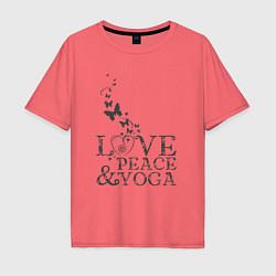 Футболка оверсайз мужская Love peace yoga, цвет: коралловый