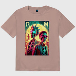 Футболка оверсайз мужская Rick and Morty cool skeletons, цвет: пыльно-розовый