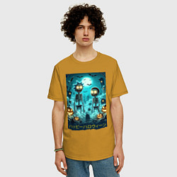 Футболка оверсайз мужская Rick and Morty skeletons - happy halloween, цвет: горчичный — фото 2