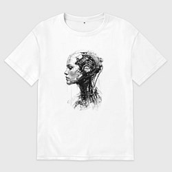 Футболка оверсайз мужская Девушка андроид в профиль, цвет: белый