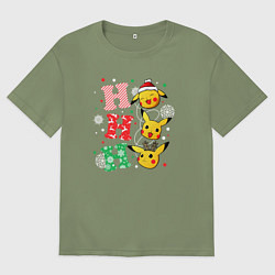 Футболка оверсайз мужская Pikachu ho ho ho, цвет: авокадо