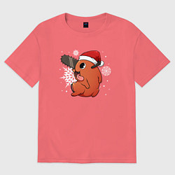 Футболка оверсайз мужская Новогодний Почита из Человек-бензопила, цвет: коралловый