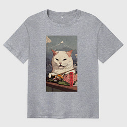 Футболка оверсайз мужская Cat meme - japan style, цвет: меланж