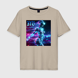 Футболка оверсайз мужская Neon cyber girl - ai art, цвет: миндальный