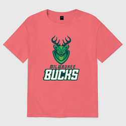 Футболка оверсайз мужская Milwaukee Bucks NBA, цвет: коралловый