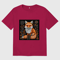 Футболка оверсайз мужская Лиса в ночном лесу, цвет: маджента