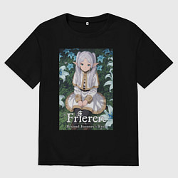Футболка оверсайз мужская Фрирен в лилиях, цвет: черный
