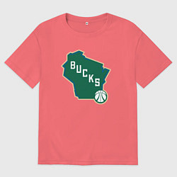 Футболка оверсайз мужская Bucks team, цвет: коралловый