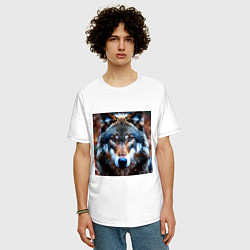 Футболка оверсайз мужская Взгляд серого волка, цвет: белый — фото 2