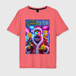 Футболка оверсайз мужская Simpsons new year - ai art fantasy, цвет: коралловый