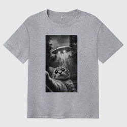 Футболка оверсайз мужская Котейка и НЛО, цвет: меланж