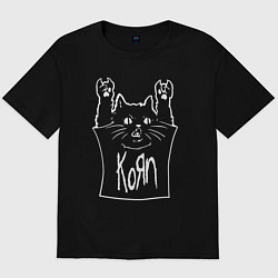 Футболка оверсайз мужская KoЯn - cat rock, цвет: черный