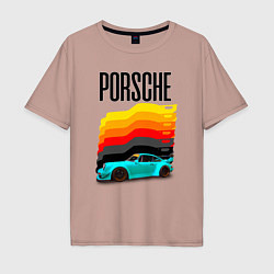Футболка оверсайз мужская Автомобиль Porsche на фоне флага Германии, цвет: пыльно-розовый