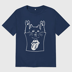 Футболка оверсайз мужская Rolling Stones - cat rock, цвет: тёмно-синий