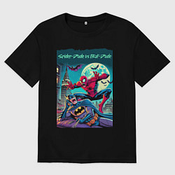 Футболка оверсайз мужская Чувак паук против чувака летучей мыши - нейроарт п, цвет: черный