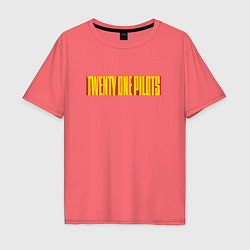 Футболка оверсайз мужская Twenty one pilots - color logo, цвет: коралловый