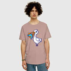 Футболка оверсайз мужская Пеликан с рыбкой, цвет: пыльно-розовый — фото 2