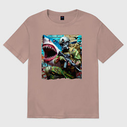 Футболка оверсайз мужская Shark and warrior - graffiti, цвет: пыльно-розовый