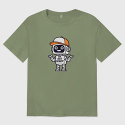 Футболка оверсайз мужская Дружелюбный робот в бейсболке, цвет: авокадо